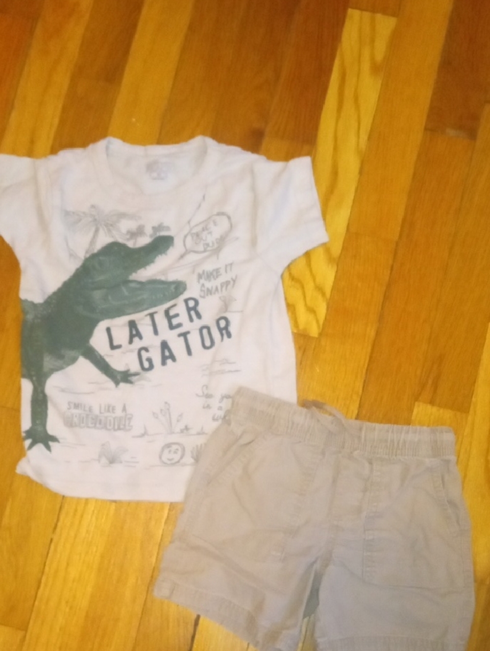 Graphic 'Later Gator' Tee &khaki Shorts Set boys 3T